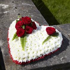 White  Massed  Heart with Red Rose