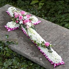 White Massed Cross with Pink Spray