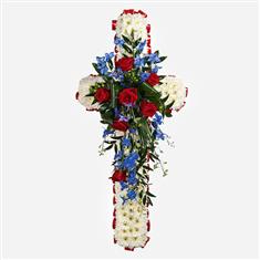 White Massed Cross with Red and Blue pray